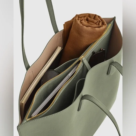 Quince Italian Leather Triple Compartment Tote Olive Green - Picture 5 of 16